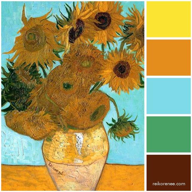 Color Palette Inspired by Vincent van Gogh's ​Still Life - Vase with Twelve Sunflowers, 1889