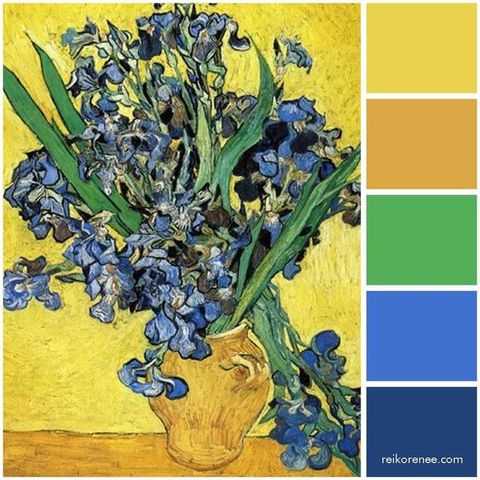 Color Palette inspired by Vincent van Gogh's ​Still Life with Irises, 1890